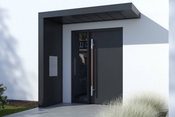 Aluminium-Vordach mit Verbundsicherheitsglas als Wetterschutz für den Eingangsbereich